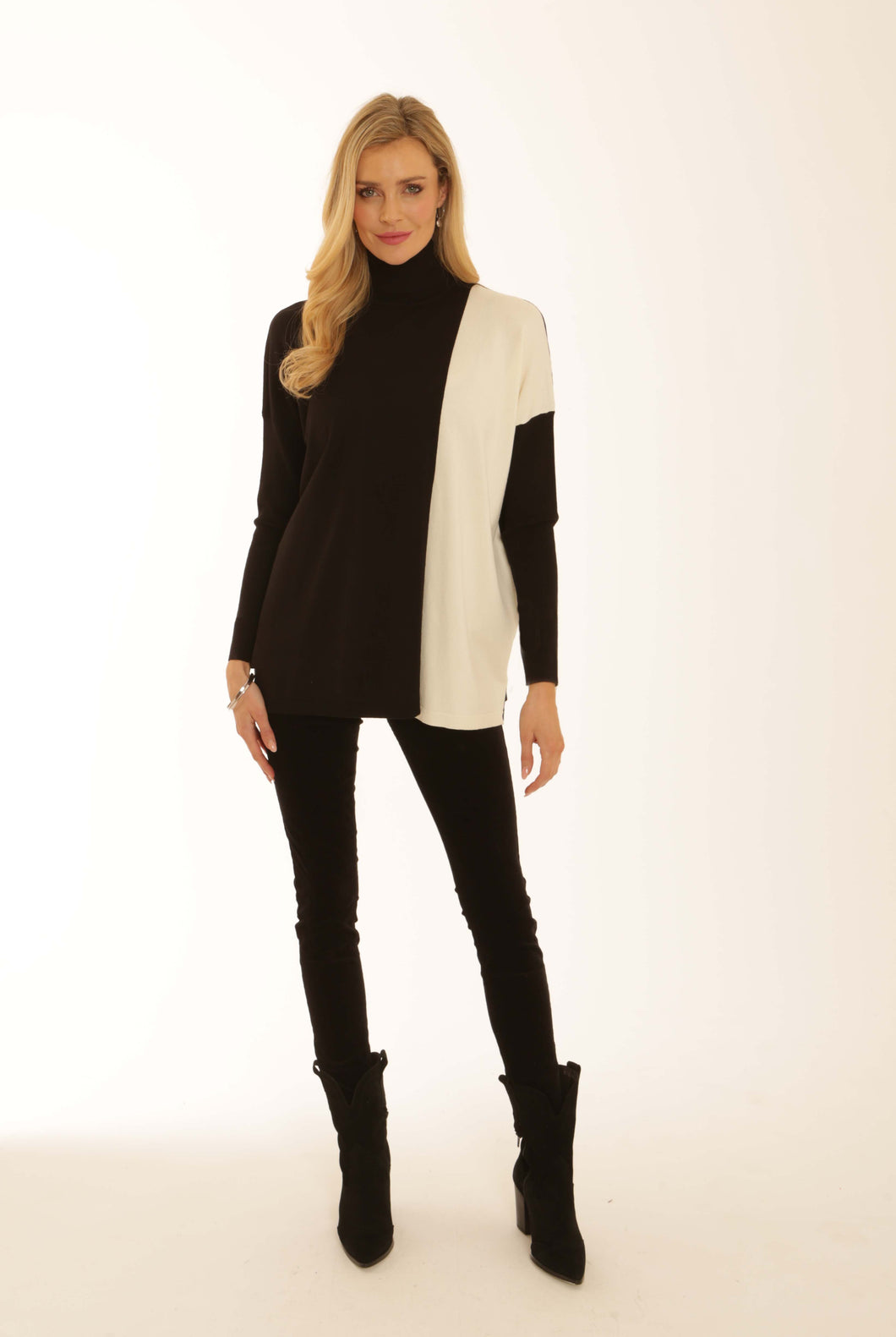 POMODORO TWO TONE PONCHO BLACK - 12563