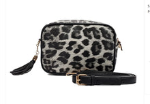 Load image into Gallery viewer, DESIGNER INSPIRED GREY/BLACK LEOPARD PRINT CROSS BODY BAG
