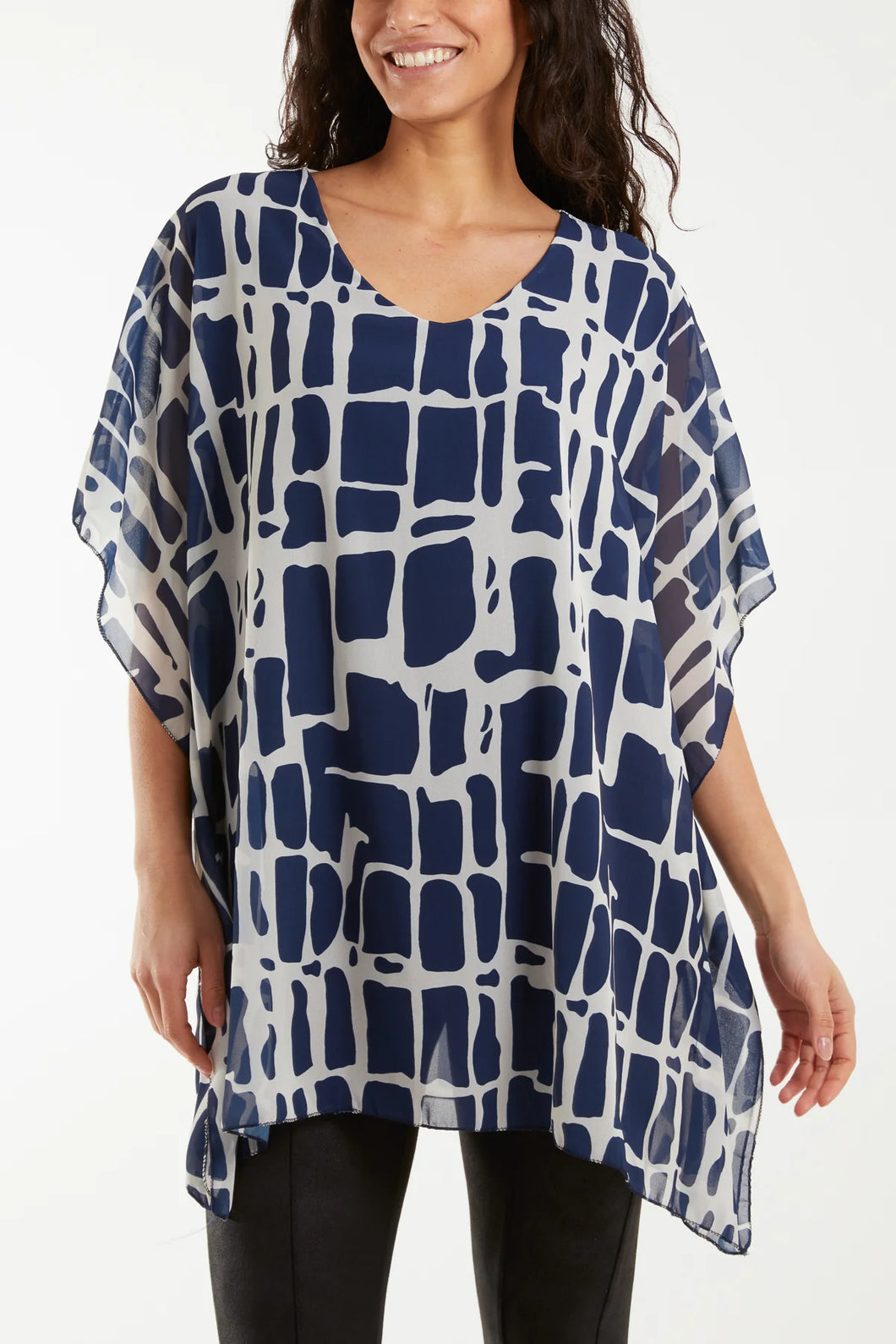 NOVA GEOMETRIC PRINT TUNIC - NAVY