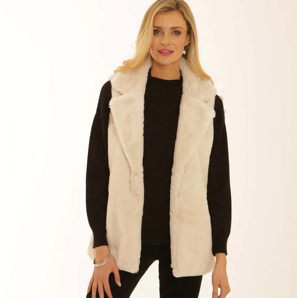 Pomodoro Faux Fur Gillet in Cream Style 32559
