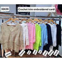 Load image into Gallery viewer, CROCHET TRIM EMBROIDERED CARDIGAN
