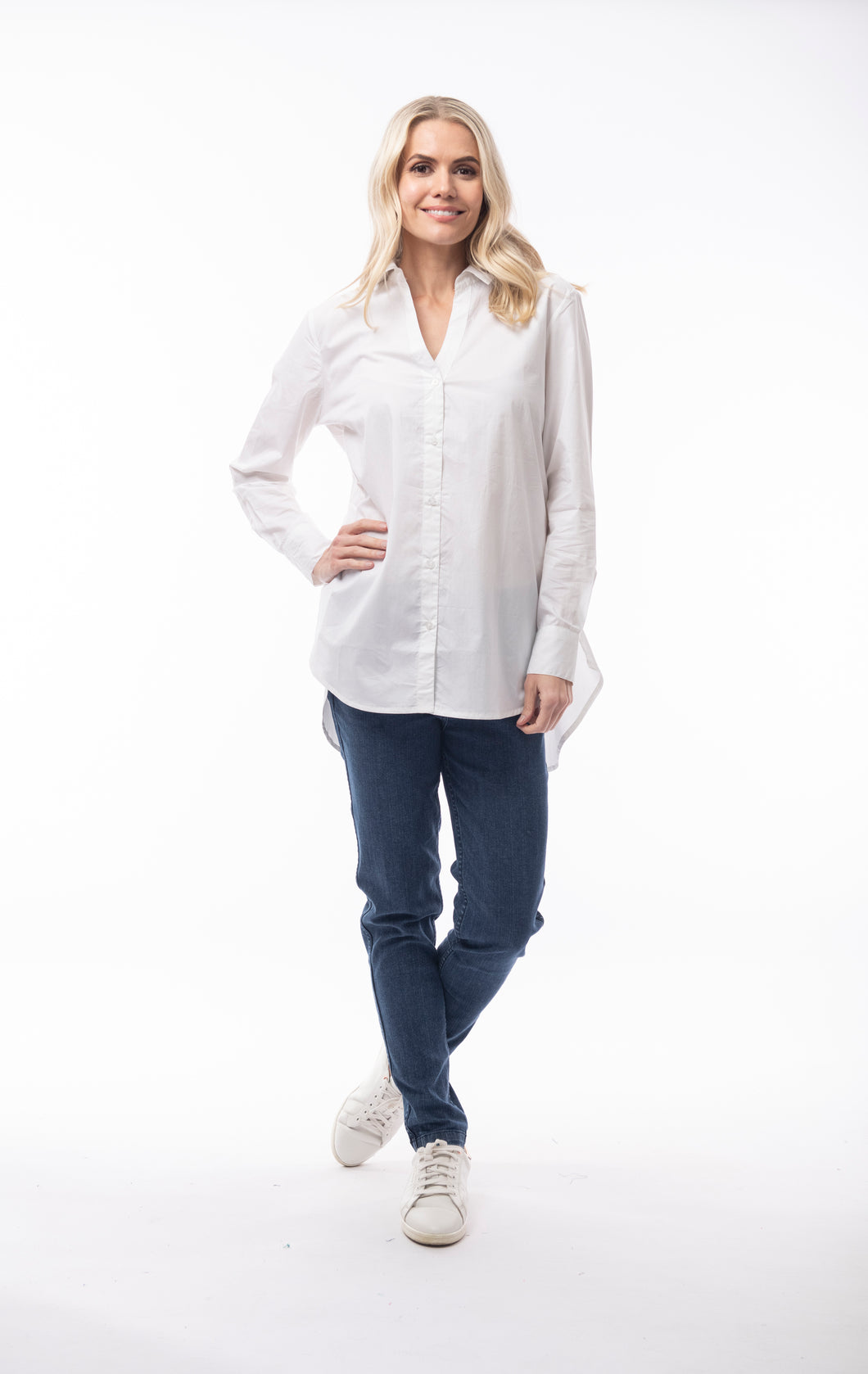 ORIENTIQUE 4237 POPLIN RUCHED BACK WHITE SHIRT
