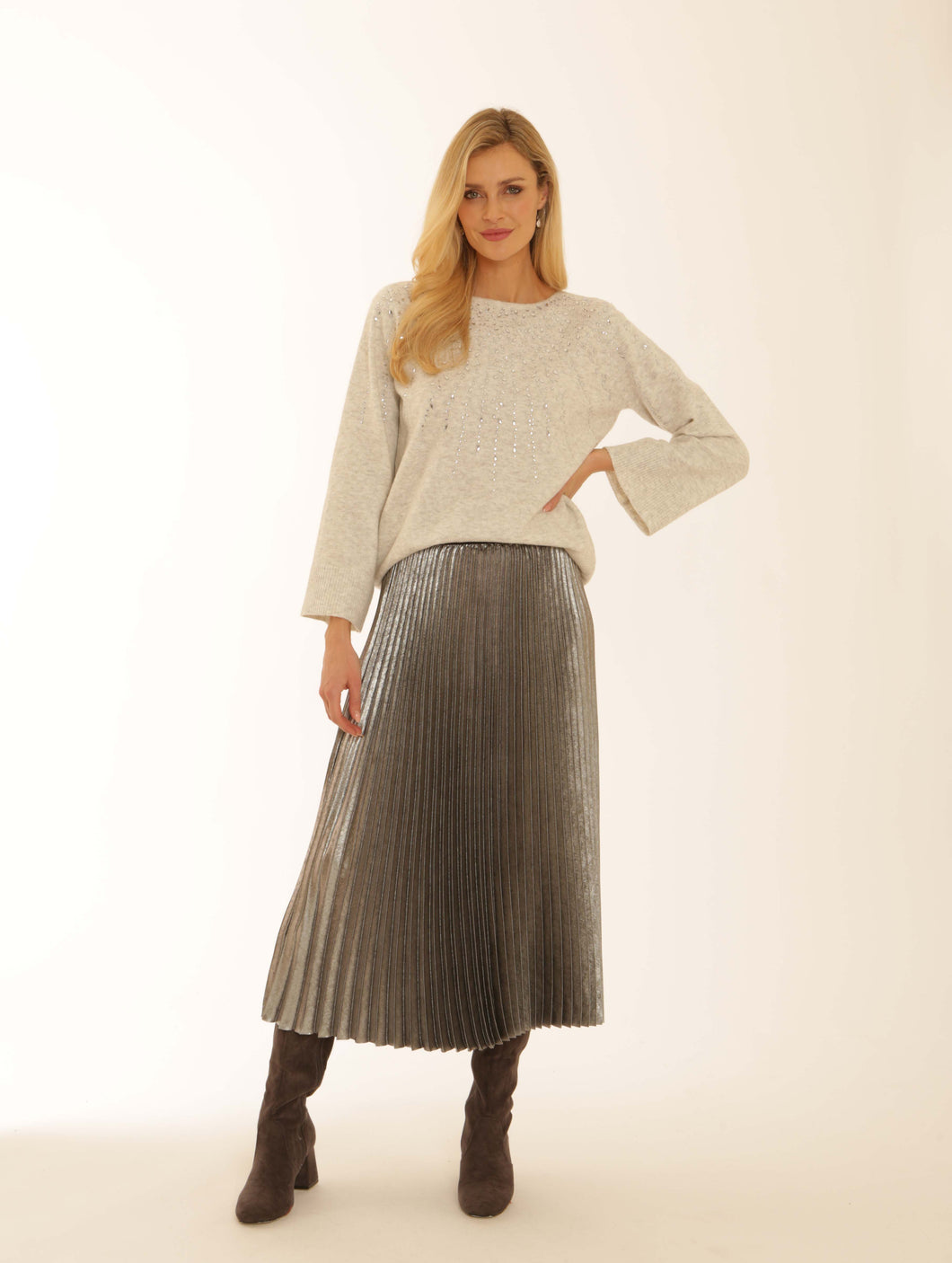 POMODORO METALLIC PLEATED SKIRT - SILVER 52552