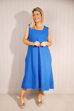 Load image into Gallery viewer, Goose Island Linen Mix Sq Neck Dress - Royal
