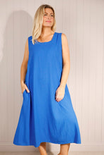 Load image into Gallery viewer, Goose Island Linen Mix Sq Neck Dress - Royal
