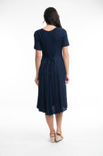 Load image into Gallery viewer, ORIENTIQUE 081261 GODET SHORT SLEEVE DRESS - NAVY
