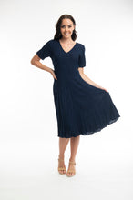 Load image into Gallery viewer, ORIENTIQUE 081261 GODET SHORT SLEEVE DRESS - NAVY
