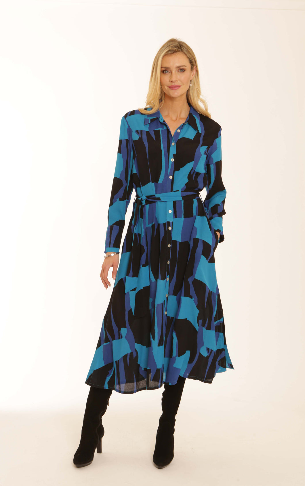 POMODORO GRAPHIC DRESS BLUE 82553