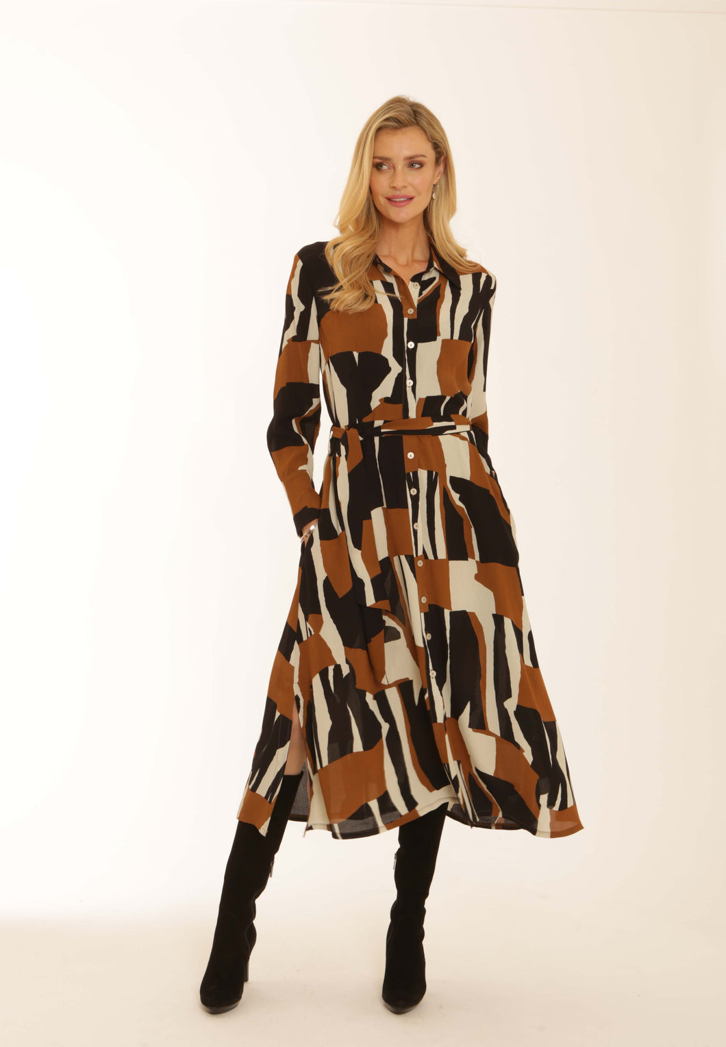 POMODORO GRAPHIC DRESS TOFFEE 82553