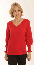Load image into Gallery viewer, POMODORO 22354 RED CUTWORK SLEEVE JUMPER
