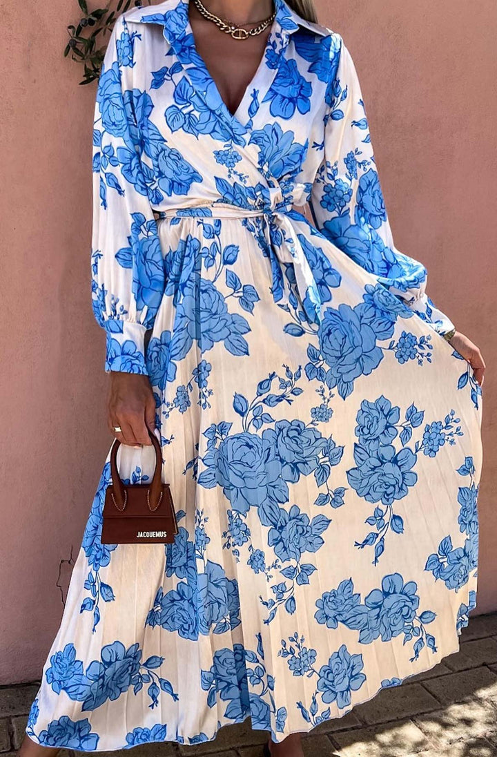 MYLENE SATIN FLORAL MAXI DRESS - BLUE