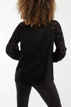 Load image into Gallery viewer, HIGH NECK FLORAL FLOCKED MESH SLEEVE BLOUSE - BLACK
