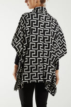 Load image into Gallery viewer, NOVA ROLL NECK GEOMETRIC PATTERN PONCHO - BLACK
