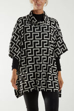 Load image into Gallery viewer, NOVA ROLL NECK GEOMETRIC PATTERN PONCHO - BLACK
