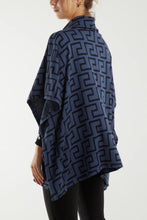 Load image into Gallery viewer, NOVA ROLL NECK GEOMETRIC PATTERN PONCHO - DENIM
