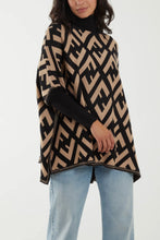 Load image into Gallery viewer, NOVA MONOGRAM HIGH NECK PONCHO JUMPER - CAMEL/BLACK
