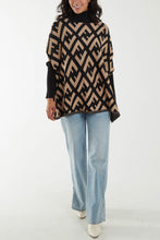 Load image into Gallery viewer, NOVA MONOGRAM HIGH NECK PONCHO JUMPER - CAMEL/BLACK
