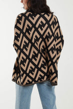 Load image into Gallery viewer, NOVA MONOGRAM HIGH NECK PONCHO JUMPER - CAMEL/BLACK
