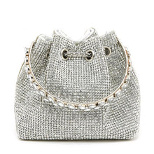 Load image into Gallery viewer, PEACH 6641 CRYSTAL POUCH WITH JEWELLED HANDLE - SILVER
