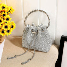 Load image into Gallery viewer, PEACH 6641 CRYSTAL POUCH WITH JEWELLED HANDLE - SILVER
