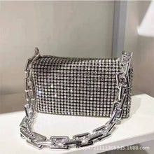 Load image into Gallery viewer, PEACH 6684 FULL CRYSTAL JEWELLED BAG WITH CHAIN HANDLE - SILVER
