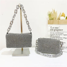 Load image into Gallery viewer, PEACH 6684 FULL CRYSTAL JEWELLED BAG WITH CHAIN HANDLE - SILVER
