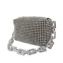 Load image into Gallery viewer, PEACH 6684 FULL CRYSTAL JEWELLED BAG WITH CHAIN HANDLE - SILVER
