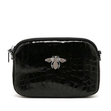 Load image into Gallery viewer, PEACH 8802 GLOSSY GENUINE LEATHER CROSSBODY BAG - BLACK
