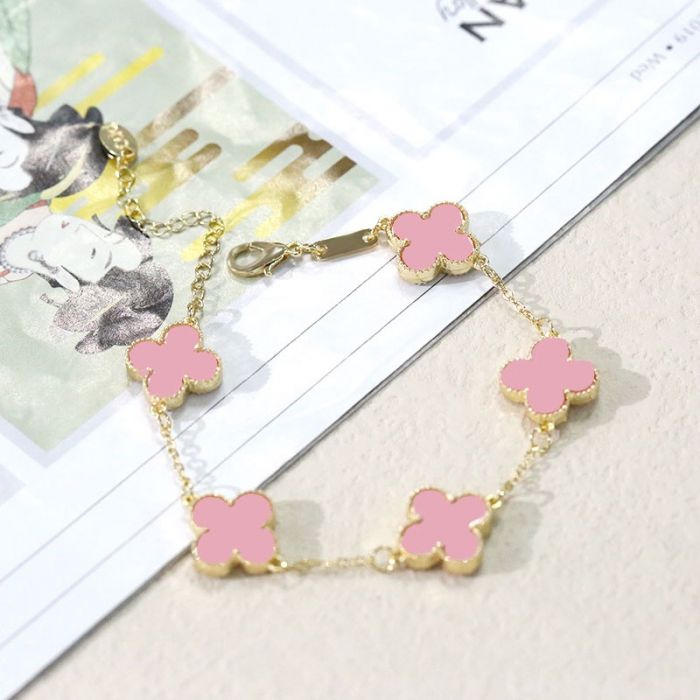 PEACH EUR160 FOUR PETALS FLOWERS ENAMEL BRACELET - PINK