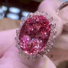 Load image into Gallery viewer, PEACH RIN026 LARGE OVAL CRYSTAL ADJUSTABLE RING - PINK
