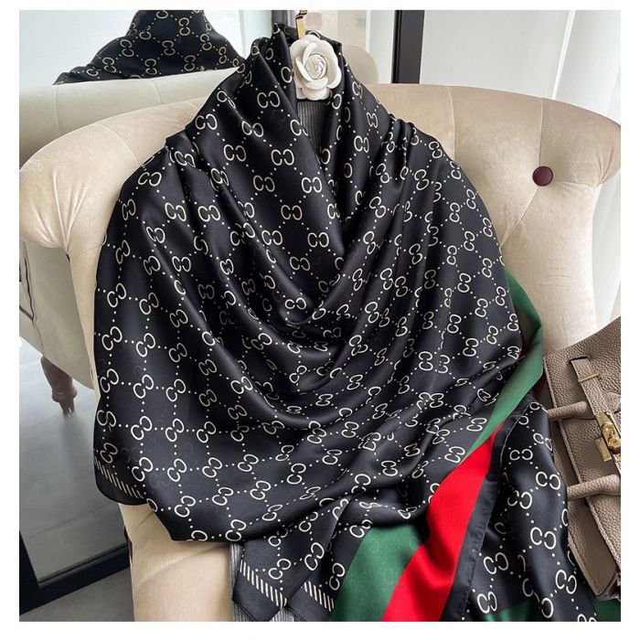 PEACH TT278 CC PRINT SATIN SCARF - BLACK