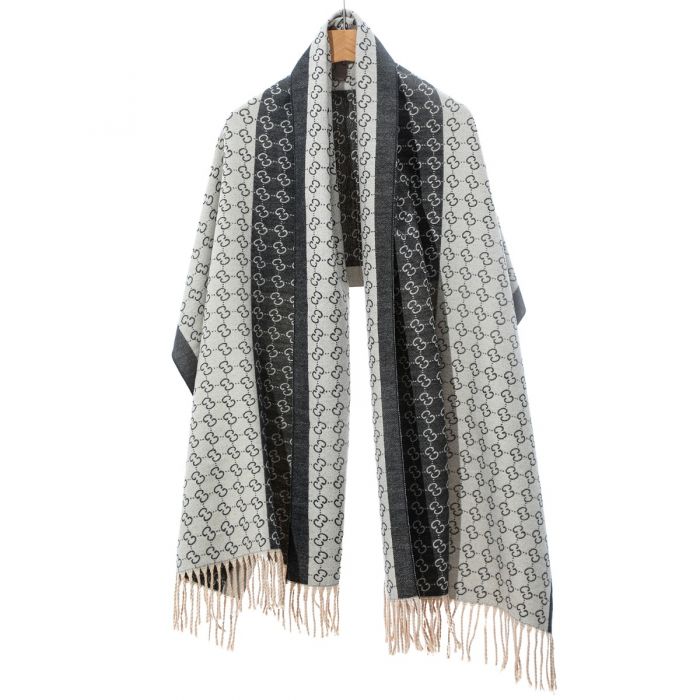 PEACH WS004 CC PRINT SCARF - BLACK/CREAM