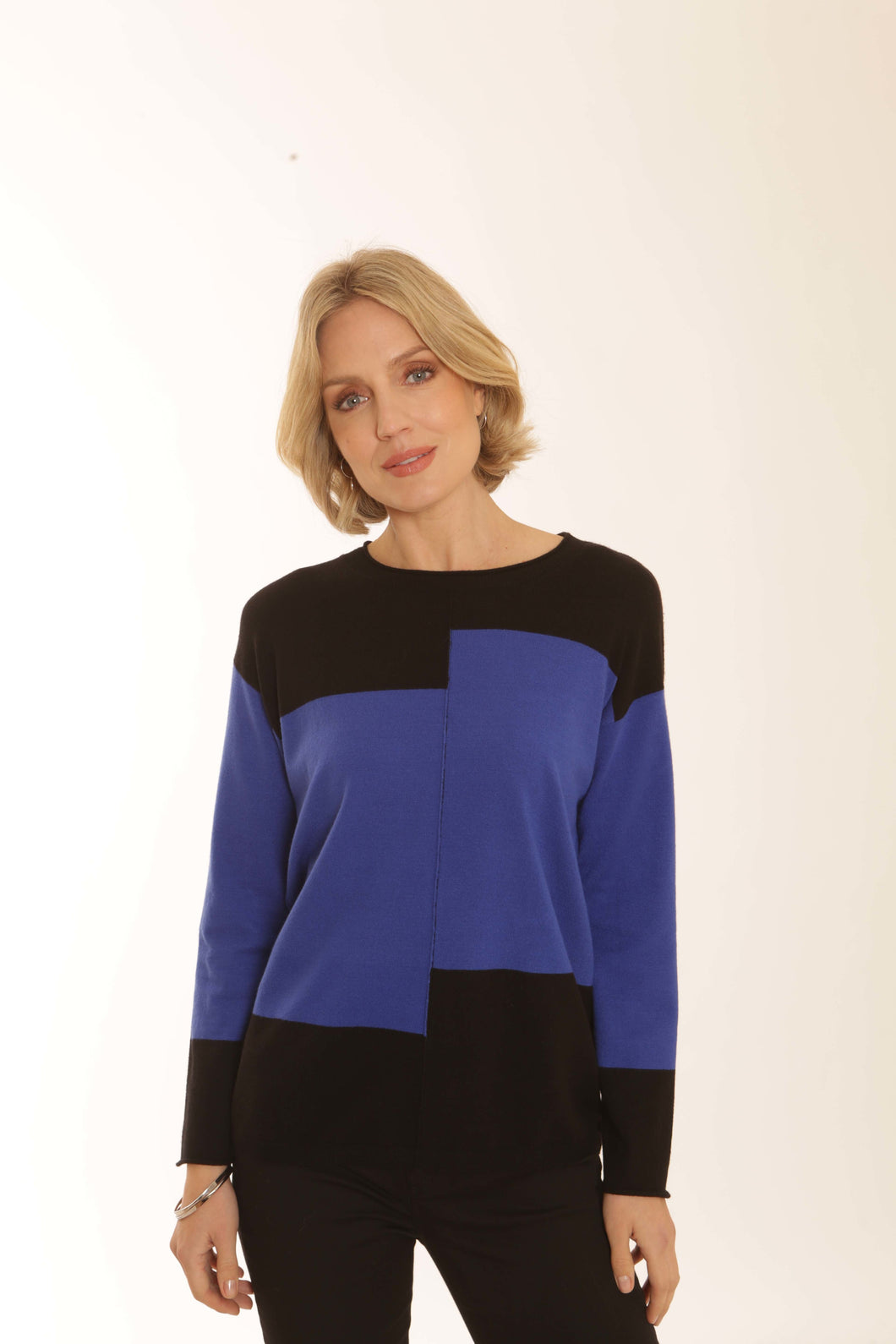 POMODORO 22353 COLOUR BLOCK JUMPER - ELECTRIC BLUE