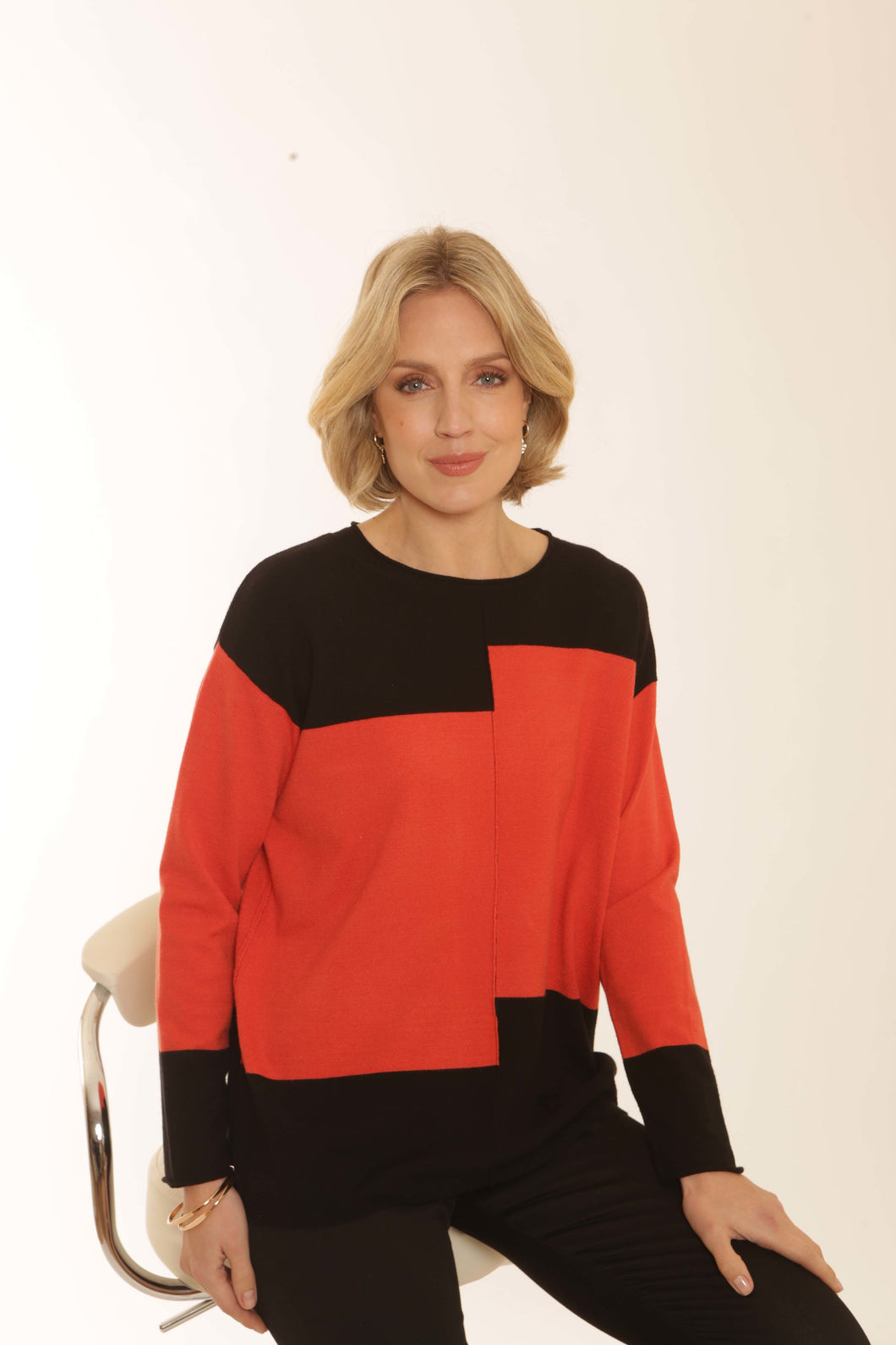 POMODORO 22353 COLOUR BLOCK JUMPER - ORANGE