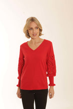 Load image into Gallery viewer, POMODORO 22354 RED CUTWORK SLEEVE JUMPER
