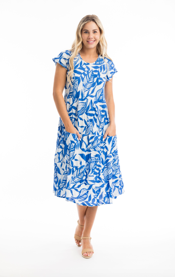 ORIENTIQUE HAYMAN BLUE 40064 POCKET DRESS