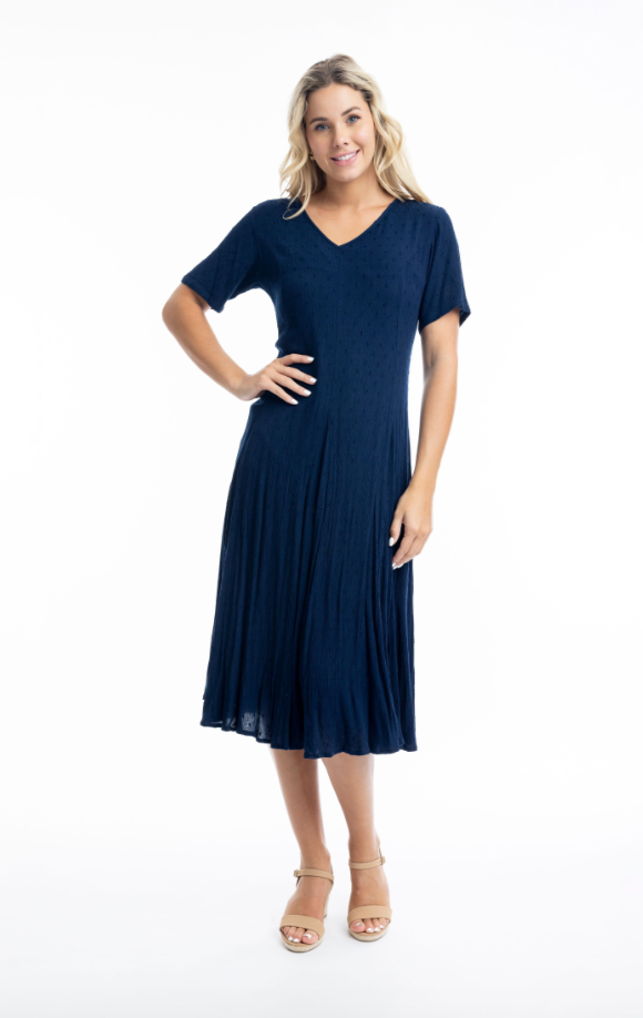 ORIENTIQUE 81312 RAYON GODET DRESS - NAVY