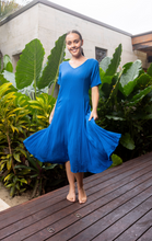 Load image into Gallery viewer, ORIENTIQUE 81312 RAYON GODET DRESS - ELECTRIC BLUE
