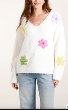 Load image into Gallery viewer, NOVA EMBROIDERY FLOWER V NECK JUMPER - IVORY
