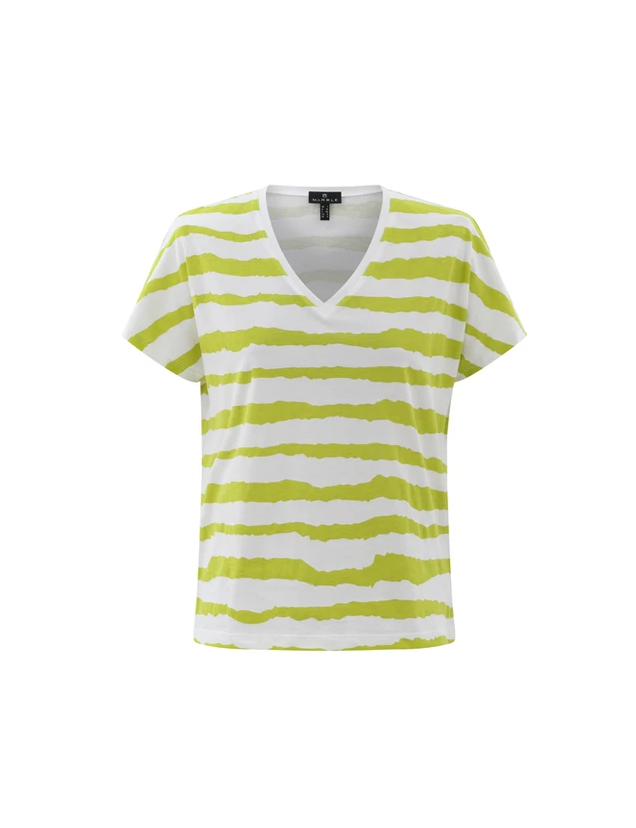 MARBLE STRIPED 7364 V NECK TOP COL 227 LIME
