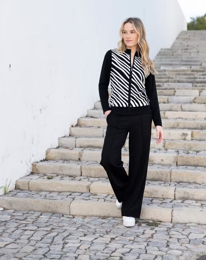 MARBLE FASHIONS 8034 PRINT CARDIGAN COL 101 BLACK