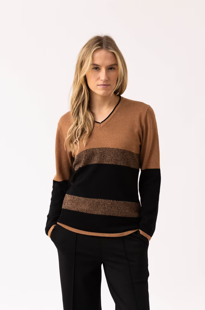 MARBLE FASHIONS 8065 V NECK SWEATER COL 208 TOBACCO