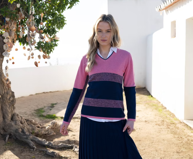 MARBLE FASHIONS 8065 V NECK SWEATER COL 230 ROSE