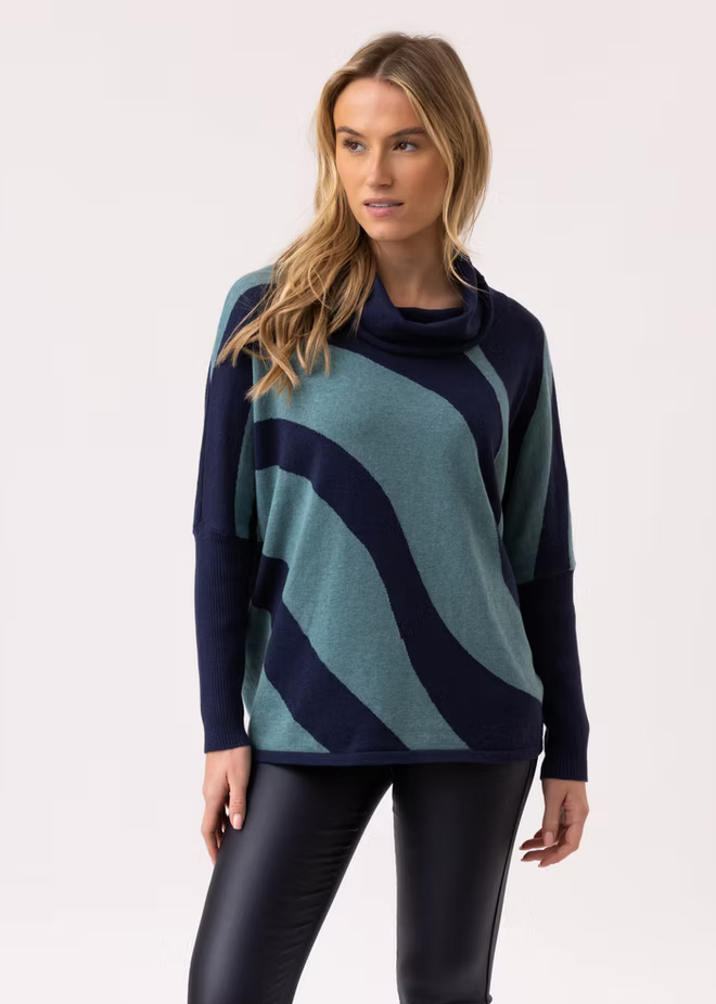 MARBLE FASHIONS 8068 PRINT SWEATER COL 223 SEAFOAM
