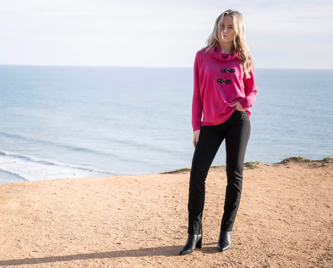 MARBLE FASHIONS 8093 DETAILED SWEATER COL 126 FUCHSIA