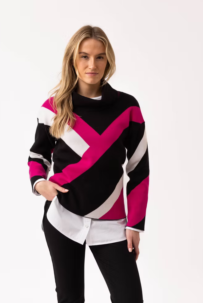 MARBLE FASHIONS 8109 PRINT SWEATER COL 126 FUCHSIA