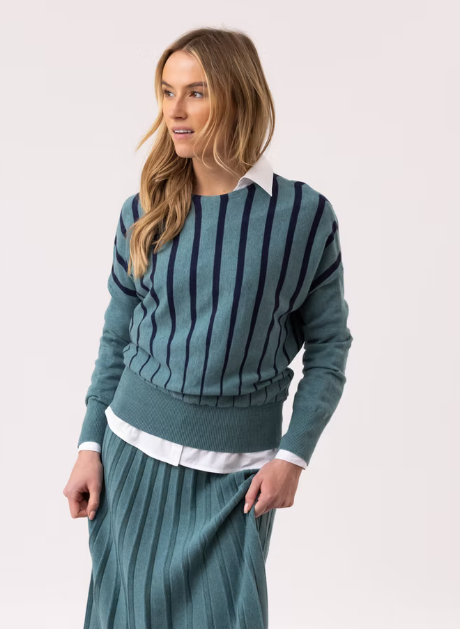 MARBLE FASHIONS 8113 STRIPED SWEATER COL 223 SEAFOAM