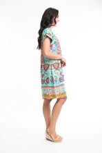 Load image into Gallery viewer, ORIENTIQUE 61618 VAROSHA SHORT SLEEVE REVERSIBLE SHIFT DRESS - TURQUOISE
