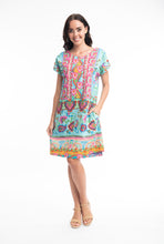 Load image into Gallery viewer, ORIENTIQUE 61618 VAROSHA SHORT SLEEVE REVERSIBLE SHIFT DRESS - TURQUOISE
