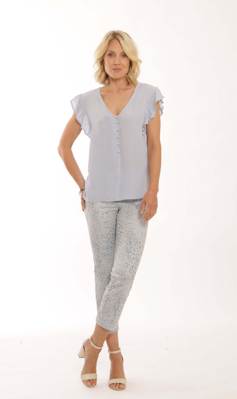 POMODORO 12205 BLUE LEOPARD PRINT TROUSERS